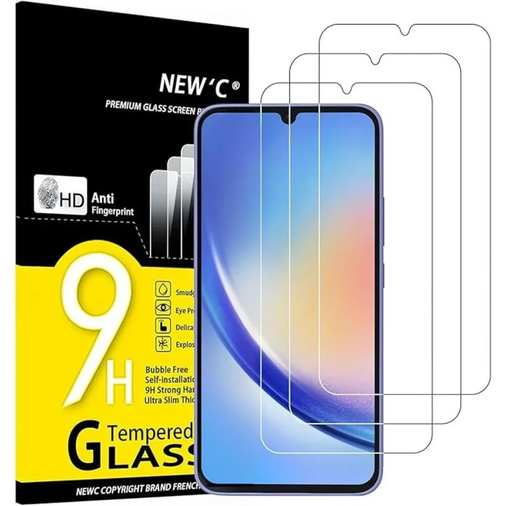 NEW'C 3 Pack Designed for Samsung Galaxy A34 5G, Screen Protector Tempered Glass